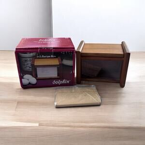 New Vintage Recipe Box Dolphin Teakwood Container Kitchen MCM Kitscy Cottage